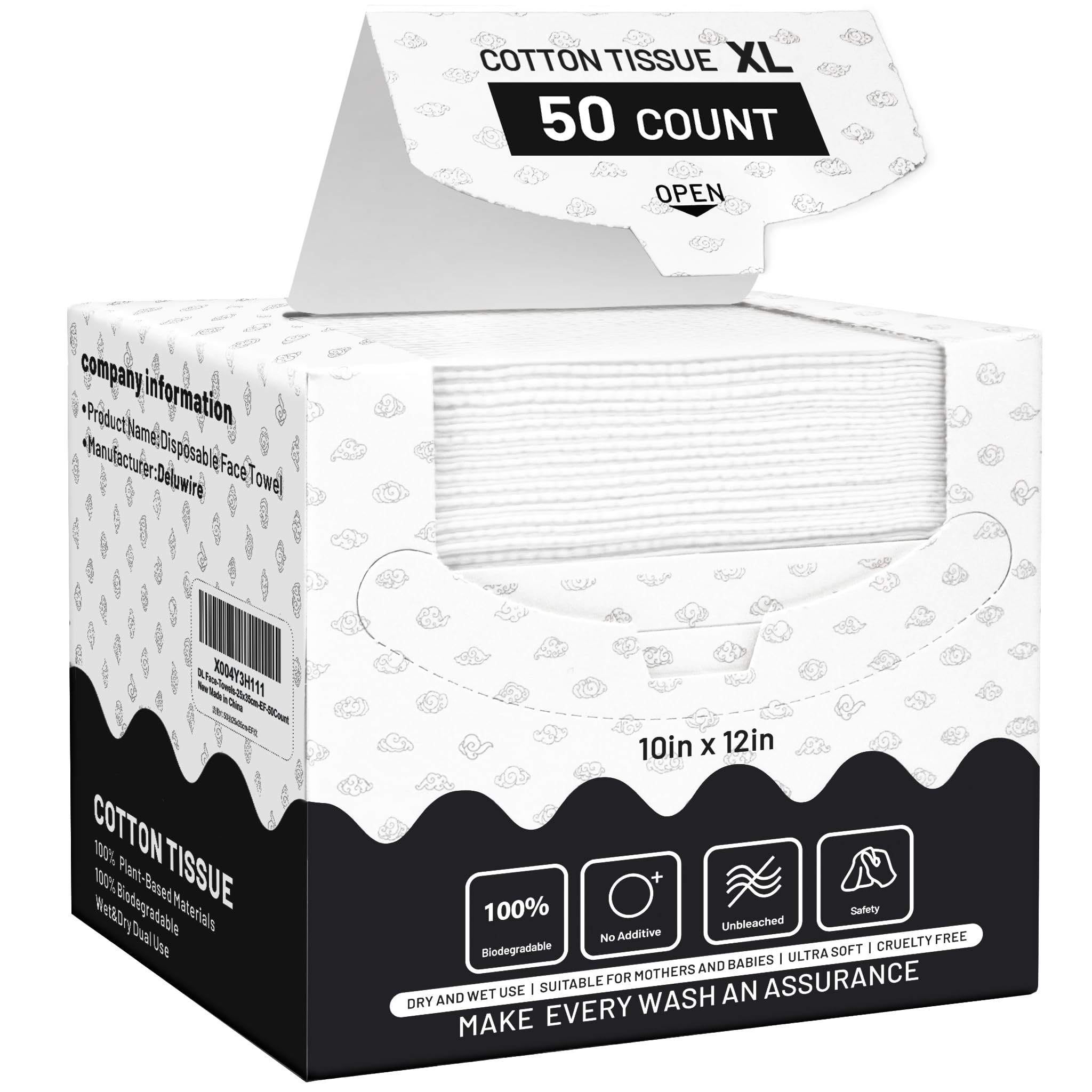 Face Towels Disposable XL 10"×12", Ultra Soft Facial Towels, 50 Count | Thick Biodegradable Face Towels, Plant Fiber Dry Wipes for Sensitive Skin, Makeup Remover & Face Cleansing