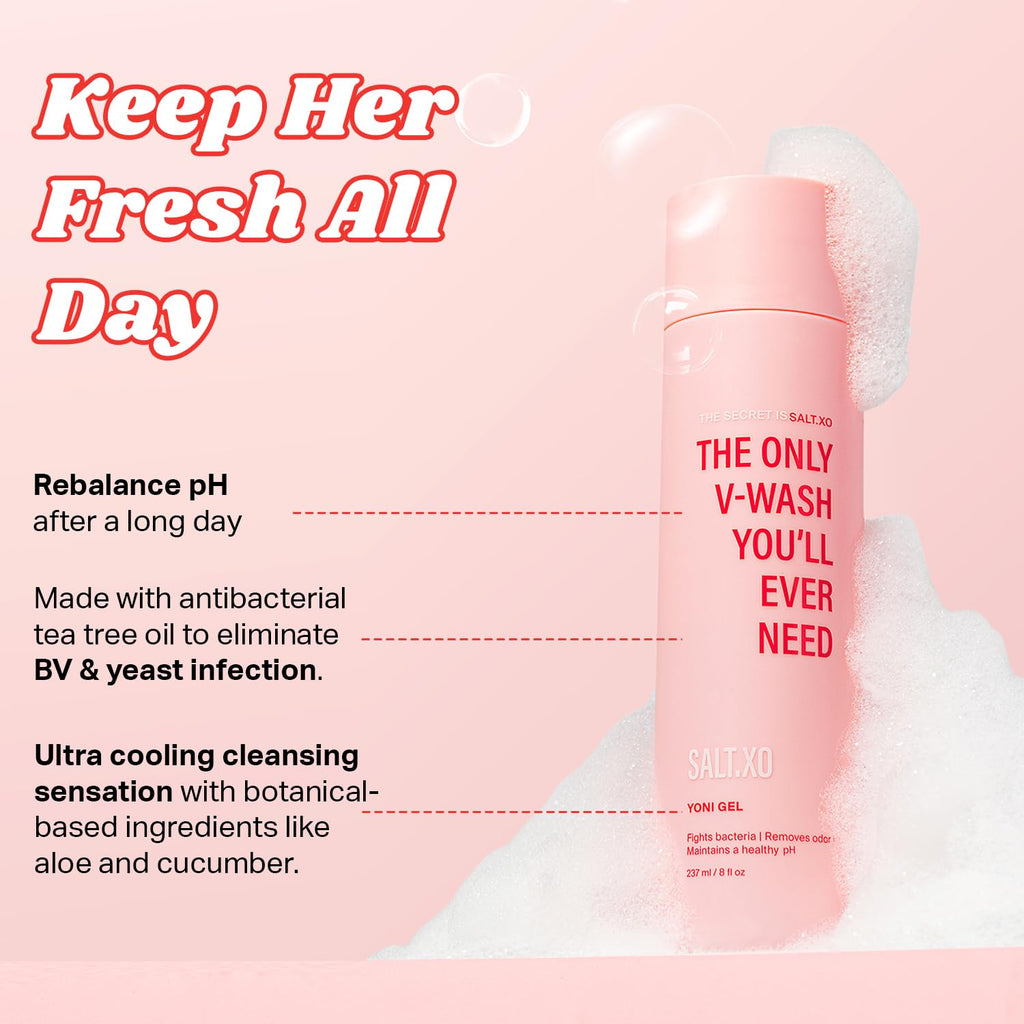 SALT.XO pH Balancing Yoni Gel Wash, Refreshing Peppermint Intimate Gel Wash for Women, pH Balance V Wash Cruelty-Free, Odor Fighting Feminine Hygiene Wash (8 Fl Oz)