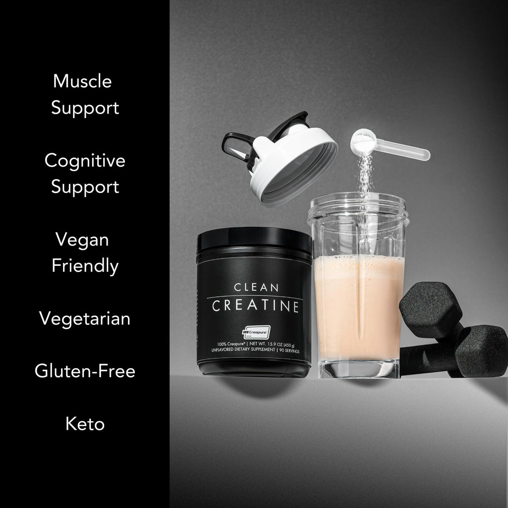 CLEAN Creatine - 100% Creapure® Creatine Monohydrate Powder for Muscle Health, Performance and Cognitive Support | 3rd Party Certified by NSF | 90 Servings | Unflavored | Vegan, Keto, and Gluten-Free