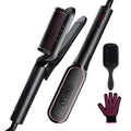 TYMO Flat Iron Hair Straightener Brush 2 in 1, 200M Ions Ceramic Hot Comb | Hair Straighteners for Women, Hair Iron for Anti-Frizz Straights, Waves, Curl, 3X Less Heat Damage, Dual Voltage, Black
