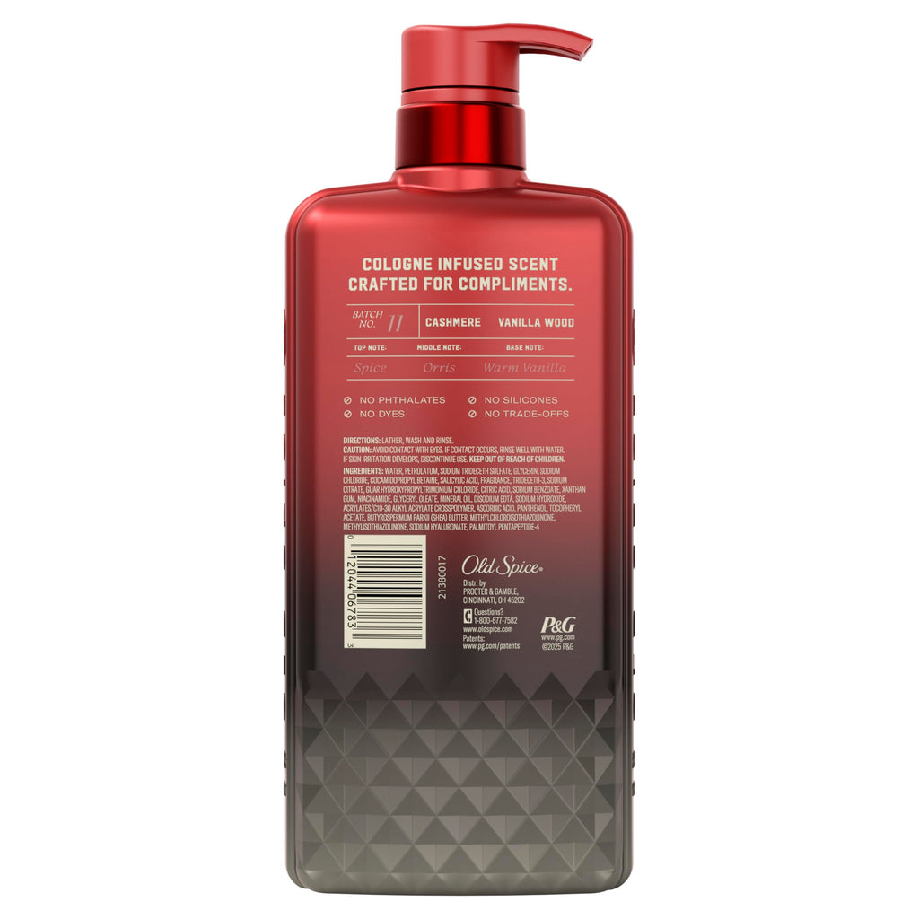 Old Spice Body Wash for Men, The Spice Alchemist Collection, 24/7 Cologne Infused Hydration, No Trade Off Formula, Free of Phthalates Silicones & Dyes, Cashmere + Vanilla Wood Scent, 20 oz