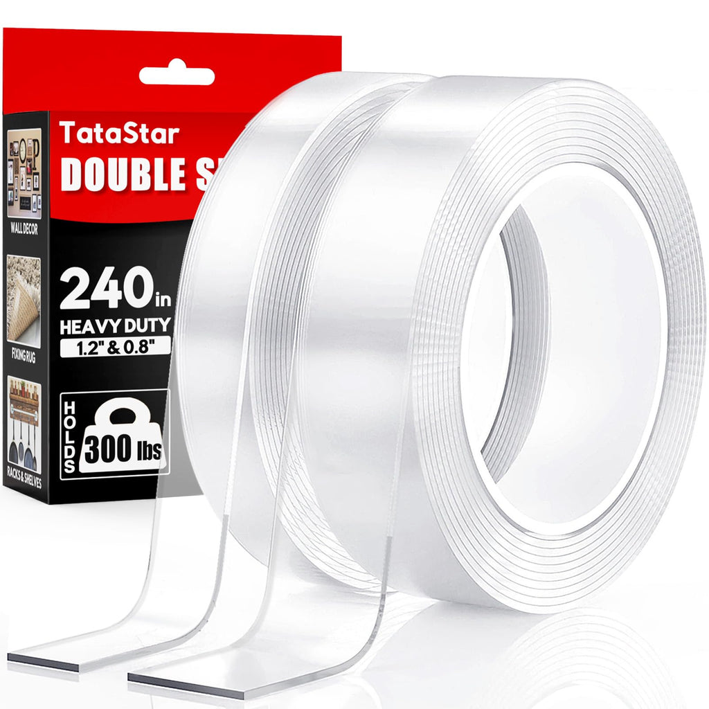 Double Sided Tape Heavy Duty, 2 Rolls, 240" Nano Tape for Wall Mounting