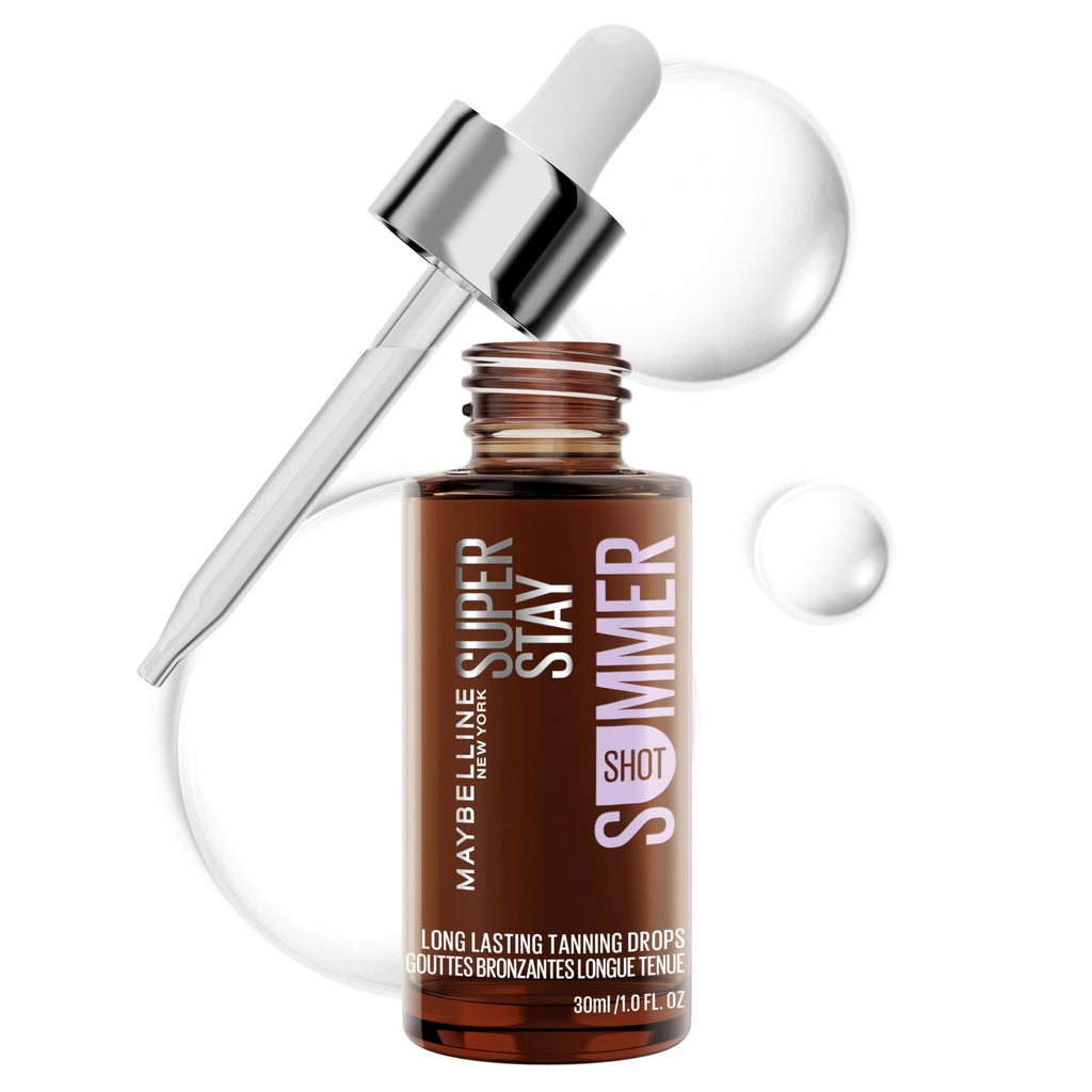 Maybelline Super Stay Summer Shot Face Tanning Drops, Customizable Self Tan for 96 Hours, with 2% Hyaluronic Acid For Face and Neck, Buildable, Streak-Free, Universal Shade, Summer Tan, 1 Count
