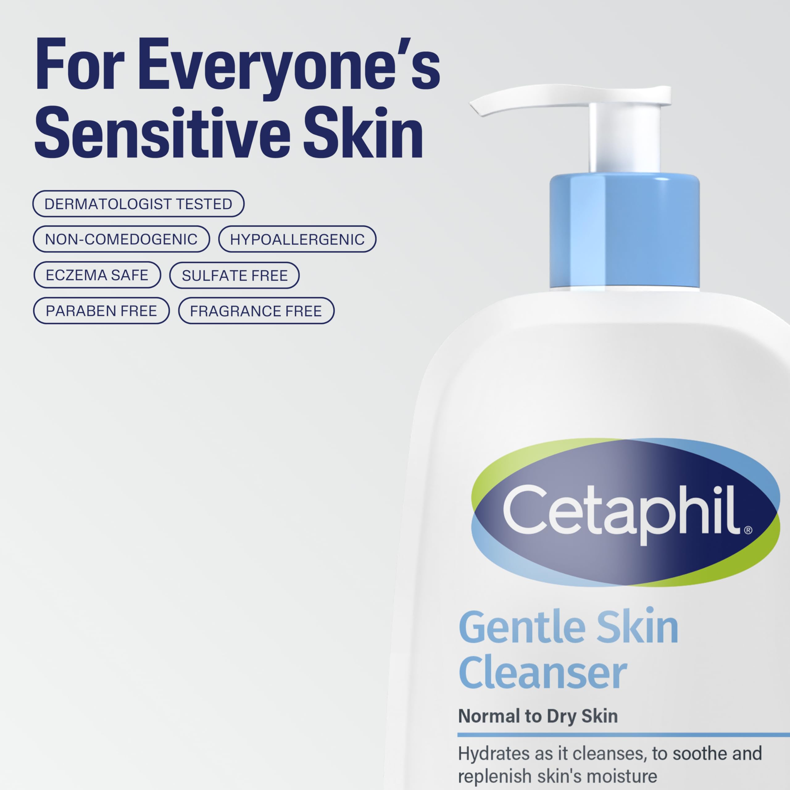 Cetaphil Gentle Skin Cleanser, Hydrating Face Wash, Sensitive Skin, 20 oz | Soap-Free, Non-Foaming, Moisturizes While Cleansing, Sensitive And Dry To Normal Skin, Dermatologist Recommended, Large Size