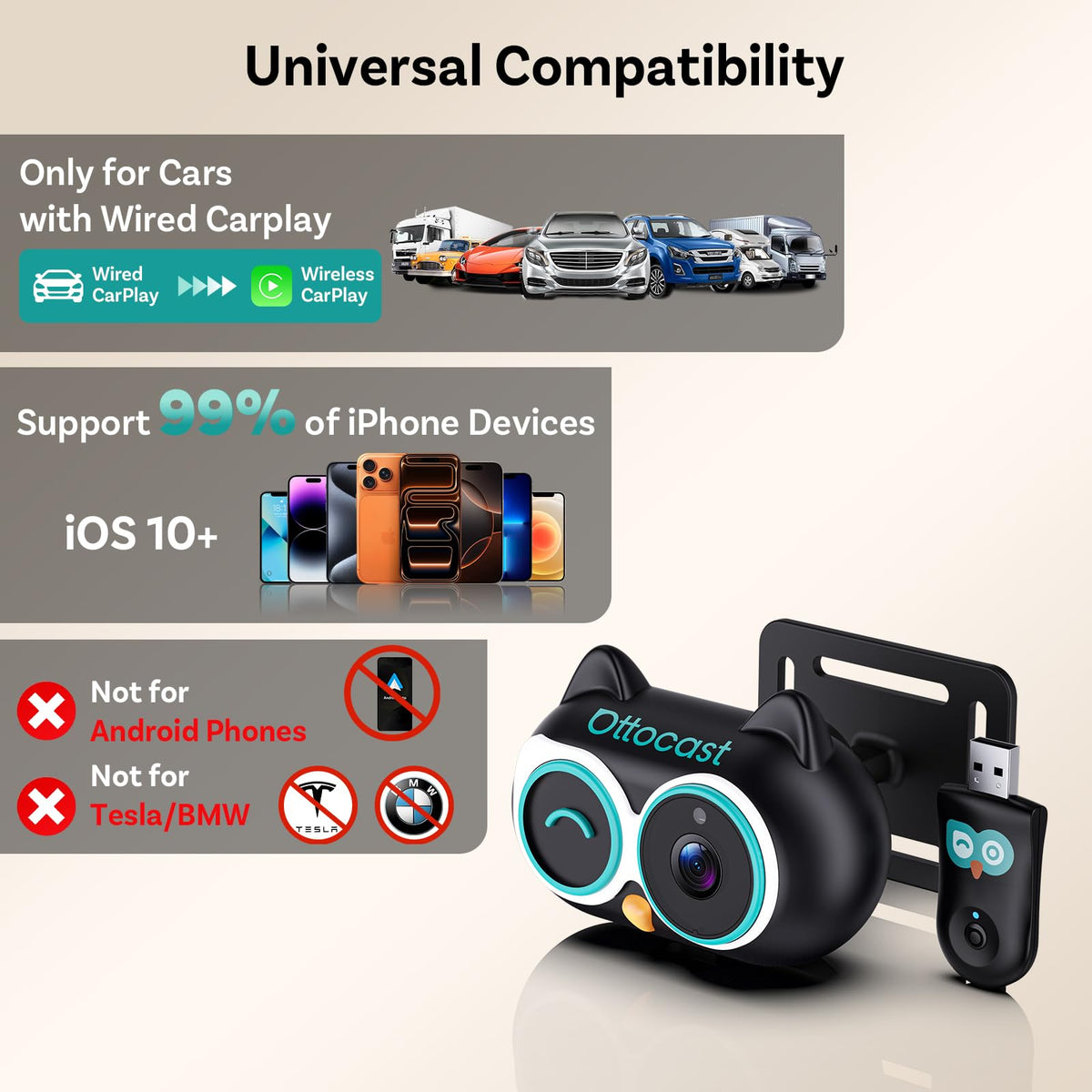 OTTOCAST Cabin Care Baby Car Camera & Wireless CarPlay Adapter