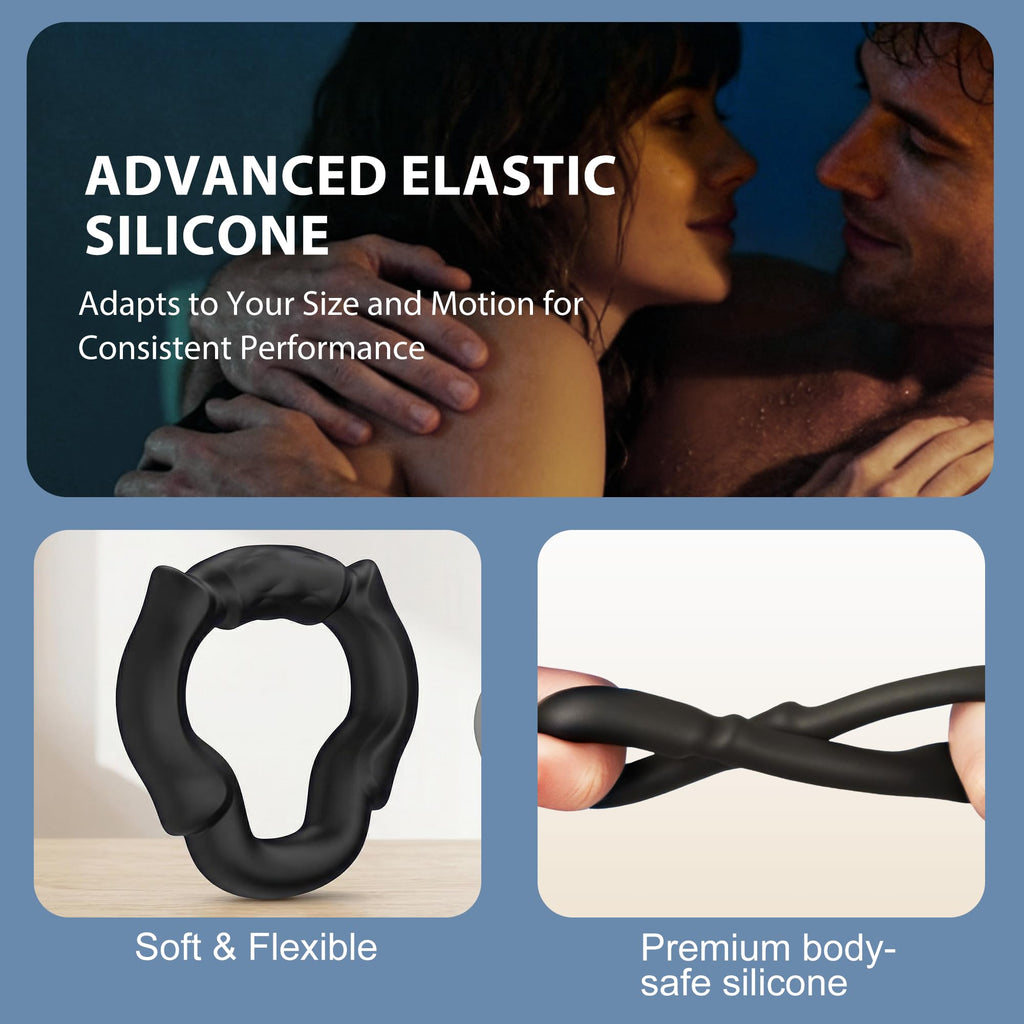 Open Tip Cock Ring Set for Men, 3 Size Silicone Penis Rings with 6-Point Pressure Support, No Blockage Design for Smooth Ejaculation, Ergonomic Body-Fit Erection Support Ring, Couple Sex Toy