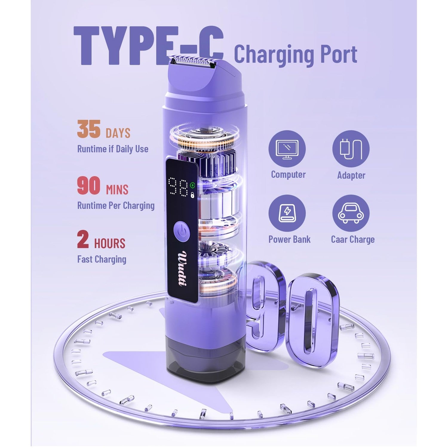 Dynooper Electric Bikini Trimmer Women: IPX7 & Dual Head - Cobalt Blue | Pubic & Body Hair Razor IPX7 Shower-Safe - USB-C fast charging Silent 45dB - Smart LED Display For Women Daily Care