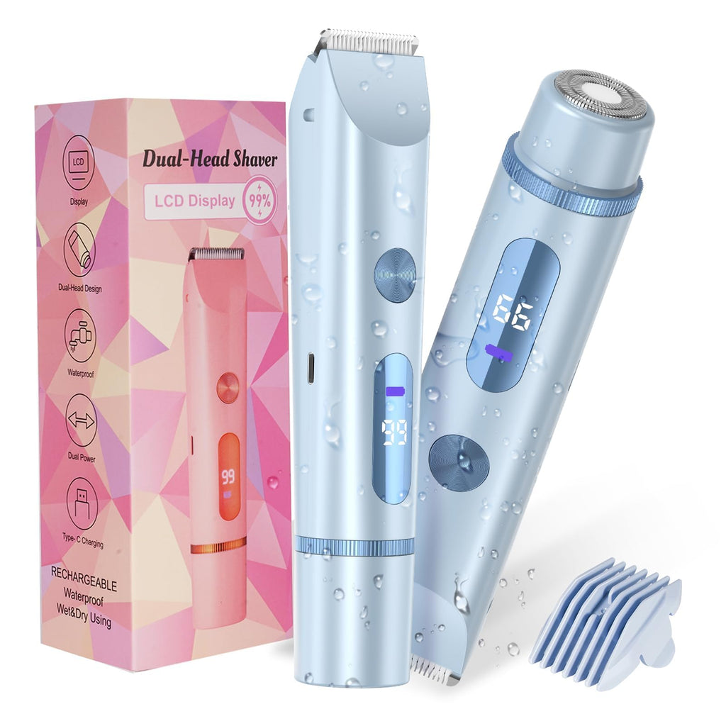Bikini Trimmer for Women 2in1 High Power Epilators Hair Removal Waterproof Electric Razors Women's Electric Razor Pubic Hair Trimmer Shaver for Women for Ladies Pubic, Face, Underarms, Legs (Pink)