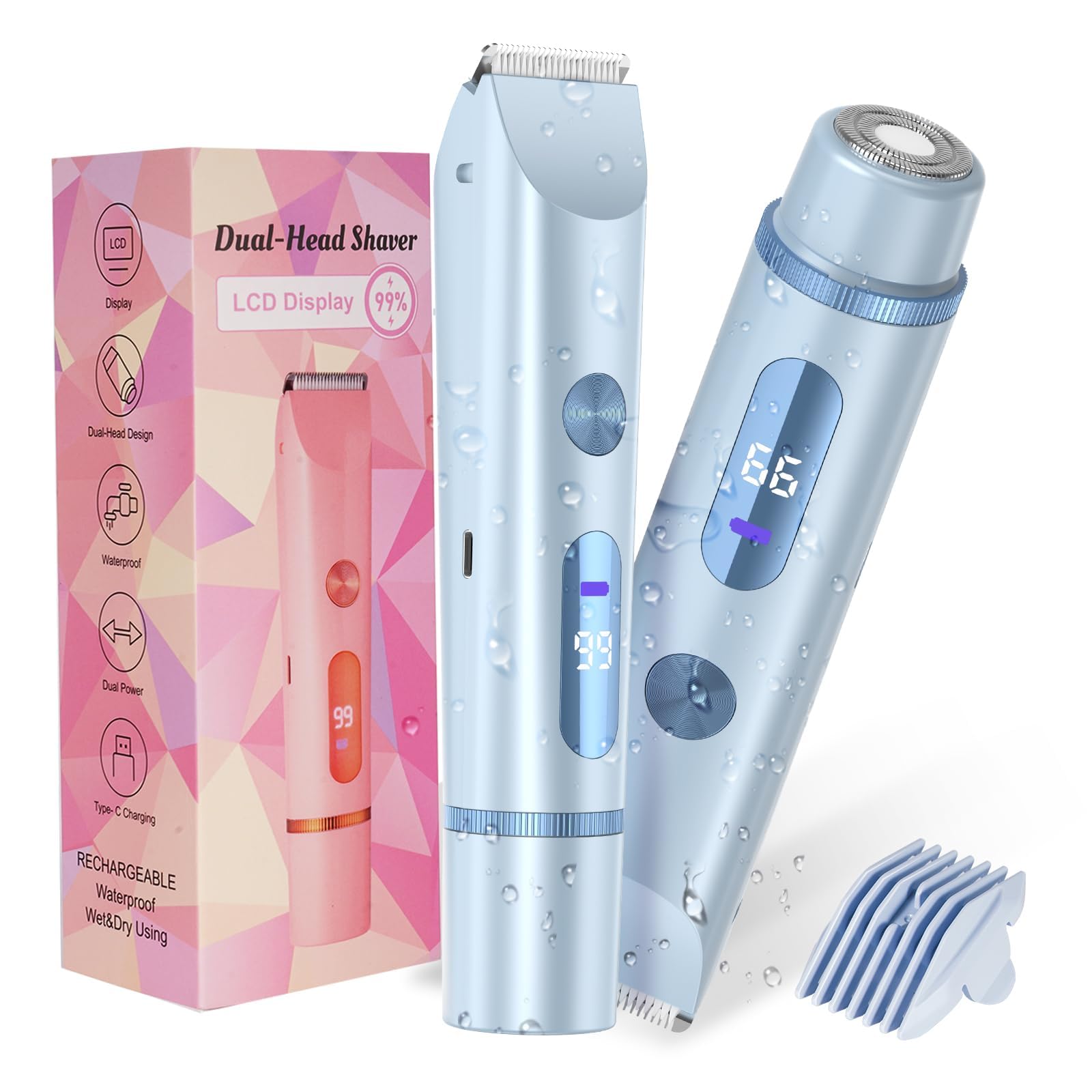 Bikini Trimmer for Women 2in1 High Power Epilators Hair Removal Waterproof Electric Razors Women's Electric Razor Pubic Hair Trimmer Shaver for Women for Ladies Pubic, Face, Underarms, Legs (Pink)