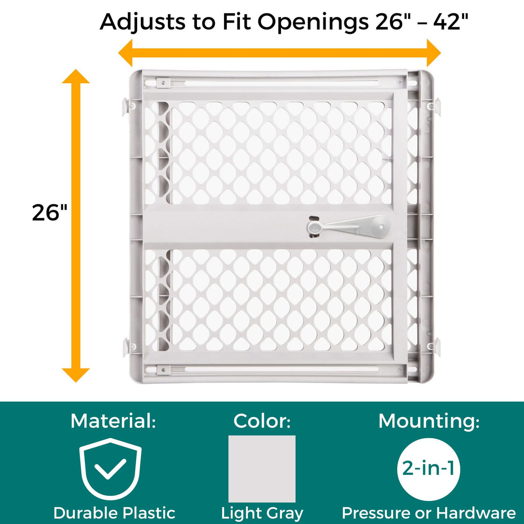 MYPET Universal Pet Gate: 26” - 42” Wide Dog Gate for Doorways with Pressure Fit or Swinging Door Hardware Mounting Types Included: 26" Tall; Gray