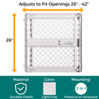 MYPET Universal Pet Gate: 26” - 42” Wide Dog Gate for Doorways with Pressure Fit or Swinging Door Hardware Mounting Types Included: 26" Tall; Gray