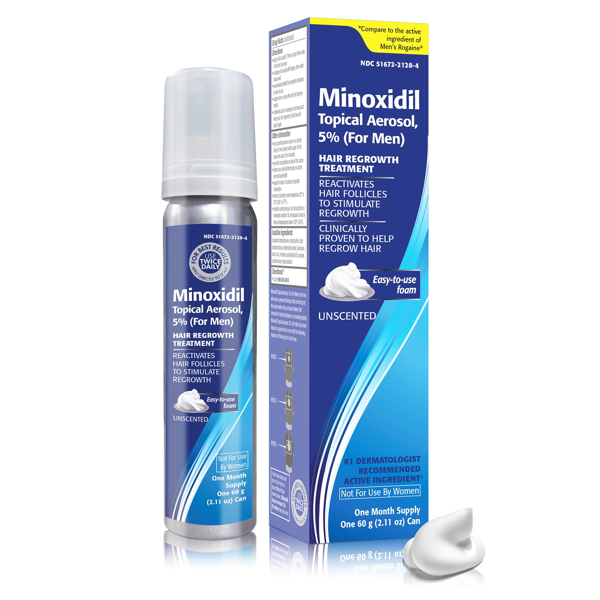 Minoxidil for Men, 2.11 Oz (1 Month Supply) Clinically Proven to Regrow Hair, Topical Aerosol Foam 5%, Hair Thinning Treatment