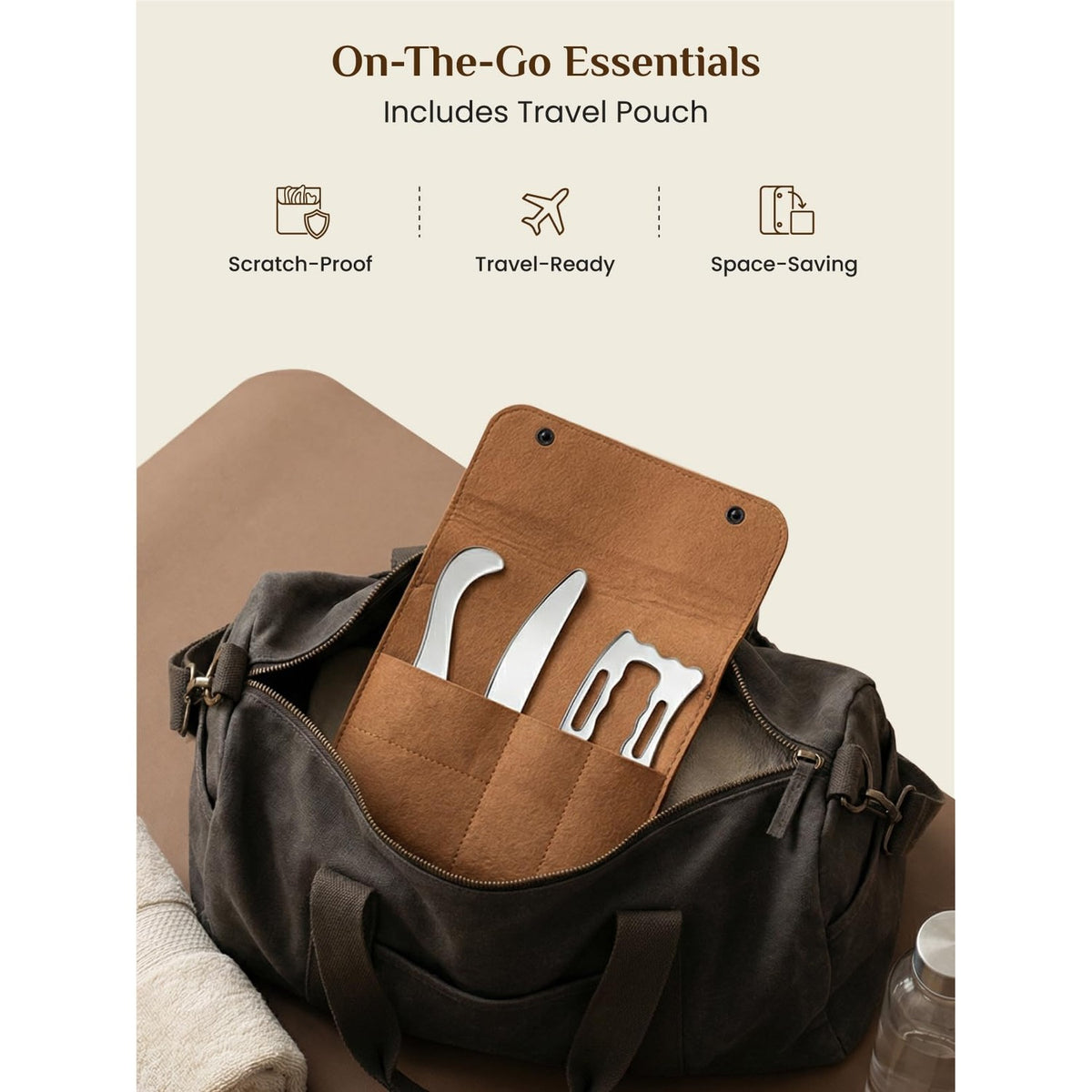 Rena Chris Muscle Scraper Tool Set, Stainless Steel Body Gua Sha for Physical Therapy, Deep Tissue Massage & Lymphatic Drainage, Travel Pouch & Guide Included (3-Piece Kit)