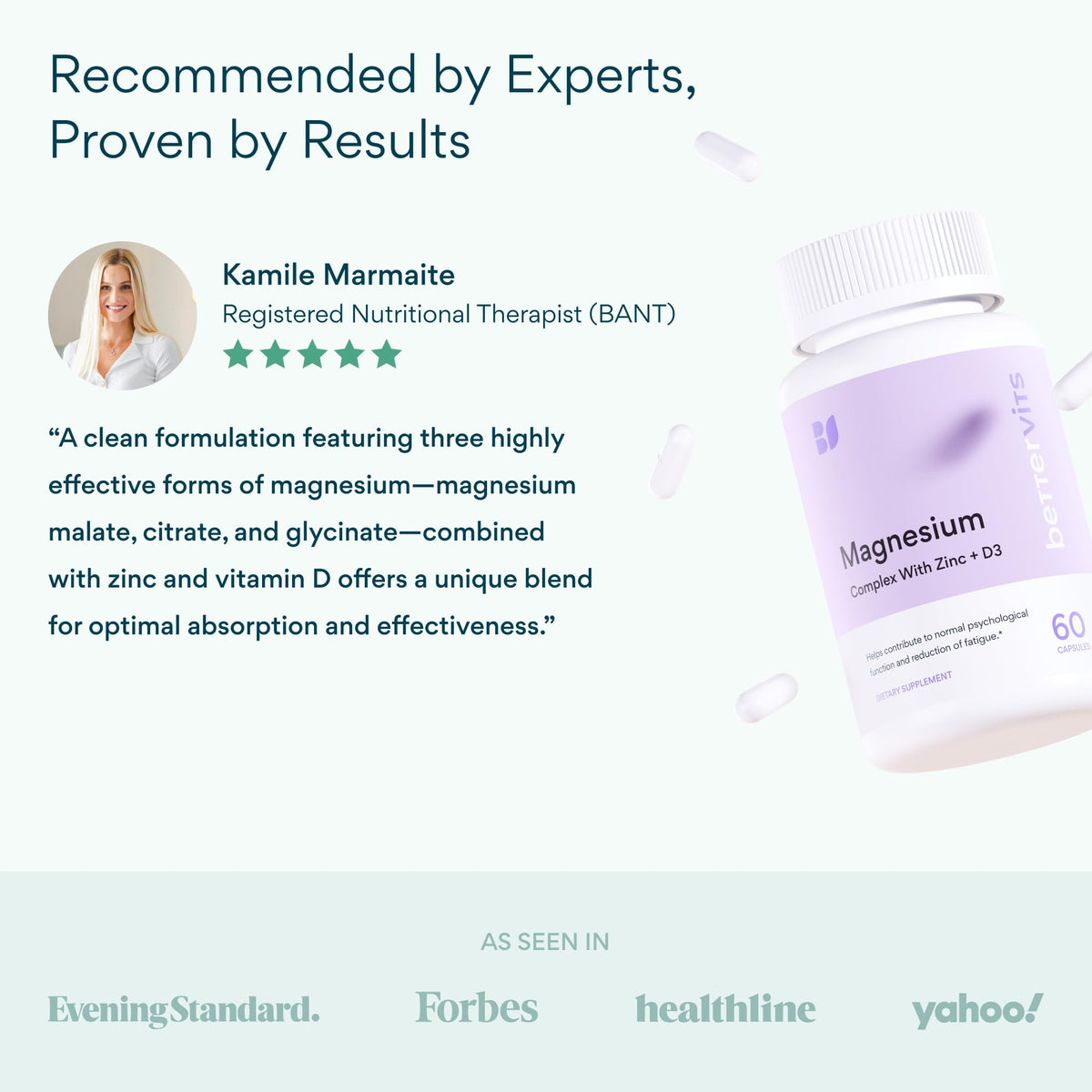 Bettervits Magnesium Glycinate Complex 225mg, Chelated for Sleep | 60 Caps