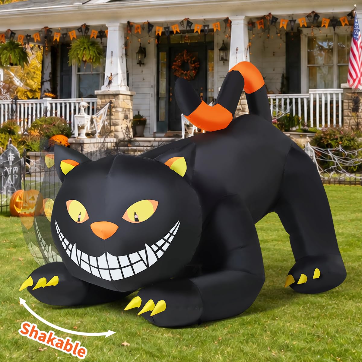 GOOSH 6 FT Halloween Inflatables Outdoor Black Cat with Shakable Head, Blow Up Yard Decoration with LED Lights Built-in for Holiday/Party/Yard/Garden