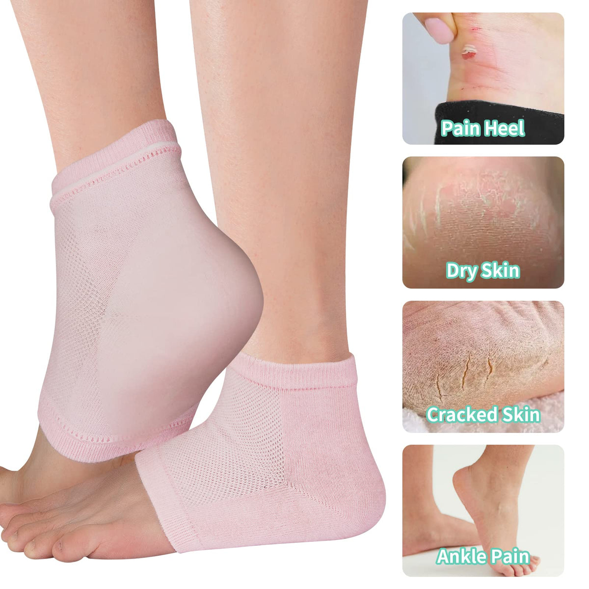 Vaincre 4 Pairs Toeless Gel Heel Socks for Women Overnight Foot Repair