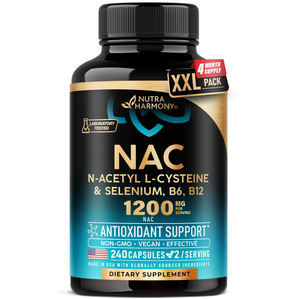 NAC Supplement with Selenium, B6 & B12 - NAC 1200 mg - Lab Tested, 120 Caps | N Acetyl Cysteine 600 mg/caps, 1200 mg/serving - Antioxidant & Immune Support - Non-GMO, Gluten-Free, Vegan - 60-Day Supply