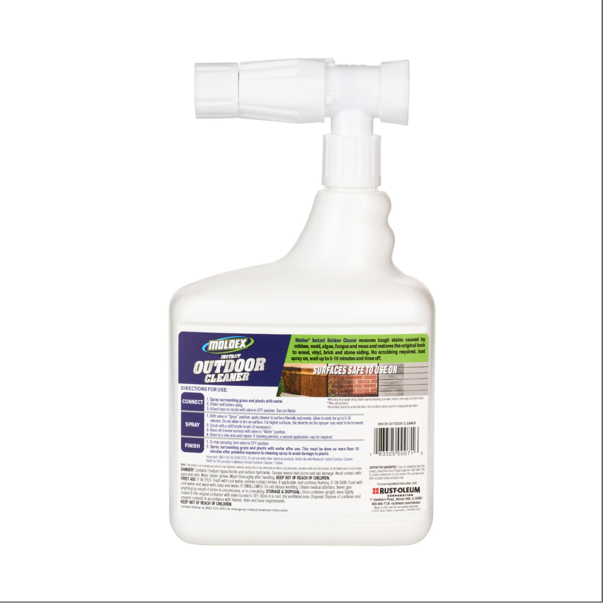 Moldex® Instant Outdoor Cleaner with Bleach and Hose End, 64 oz – Fast Acting Spray for Mold and Mildew Stains on Siding, Decks, Fences and Exterior Surfaces