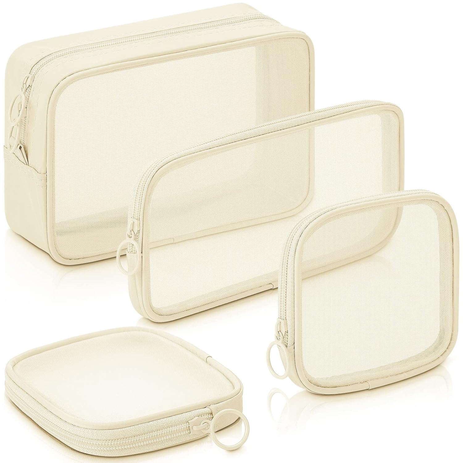 Buy now Weewooday 4 Pcs Mesh Makeup Bag Mesh Cosmetic Bag Travel Toiletry Pouch with Zipper Mini Makeup Cosmetic Purse for Daily Accessory(Small,Black) Small, Large, Medium Beige at indiglob india
