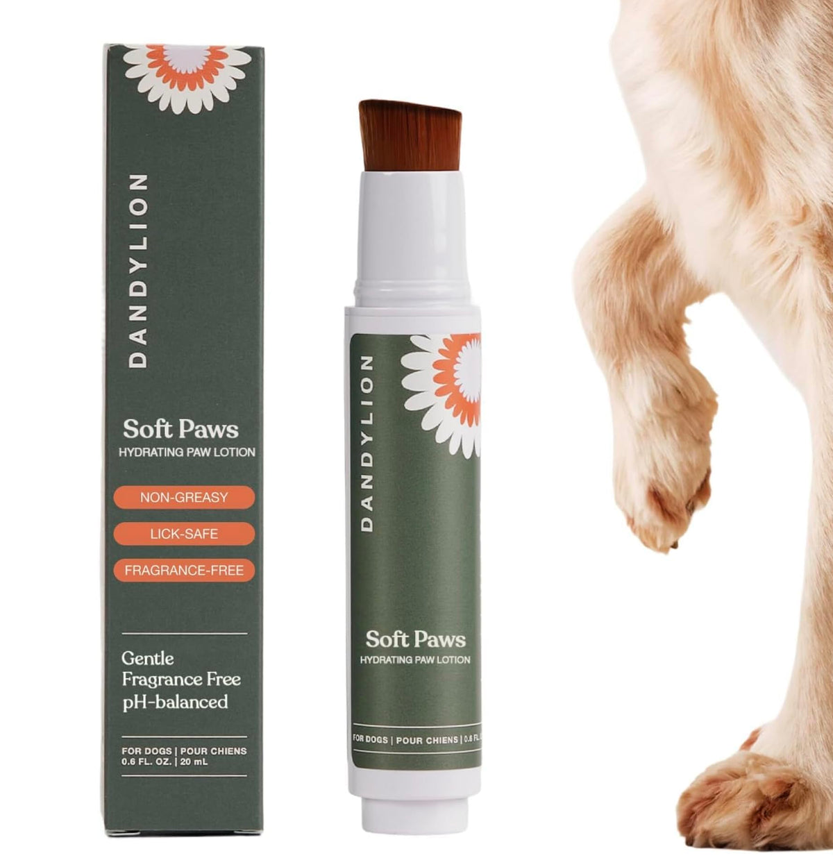 Dandylion, Dog Paw Balm, Soft Paws, Paw Moisturizer for Dogs with Brush