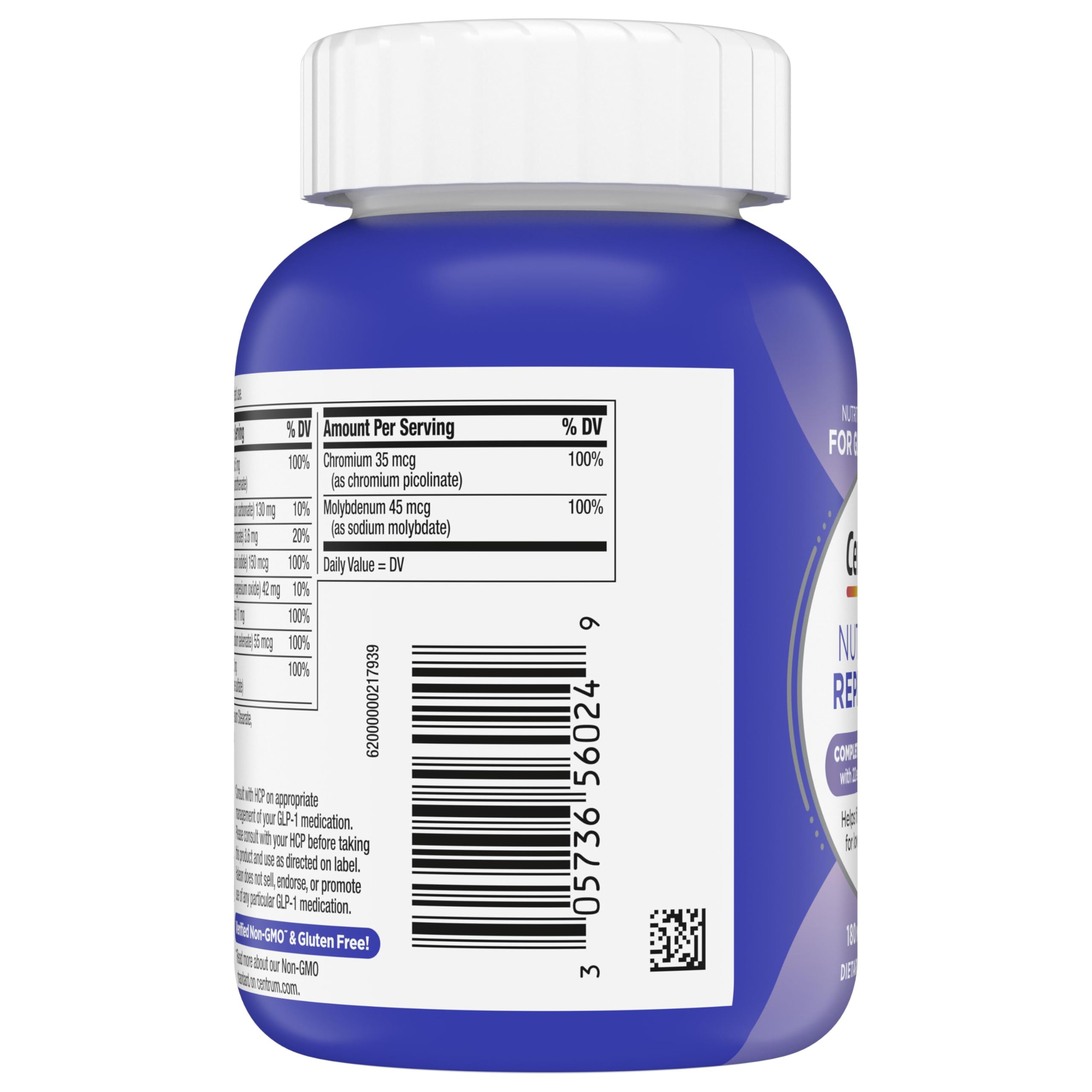 Centrum Nutrient Replenish Complete Multivitamin, 180 Tablets | Contains Vitamin C, Vitamin E and Zinc, Non-GMO Ingredients, Supports Memory and Cognition, GLP-1 Support