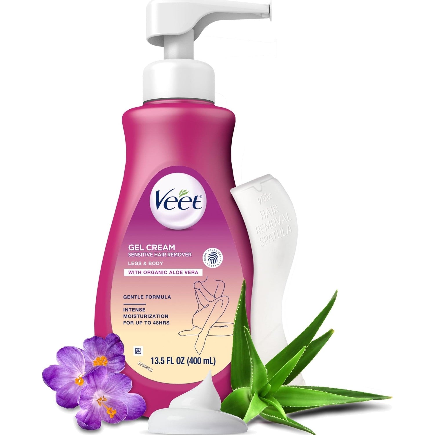 Veet Sensitive Skin Hair Removal Cream For Women, Painless Bikini Hair Removal Gel, Dermatologically Tested Depilatory Cream For Bikini Line, Legs, Arms, Underarms, 13.5 FL OZ Pump Bottle with Tool
