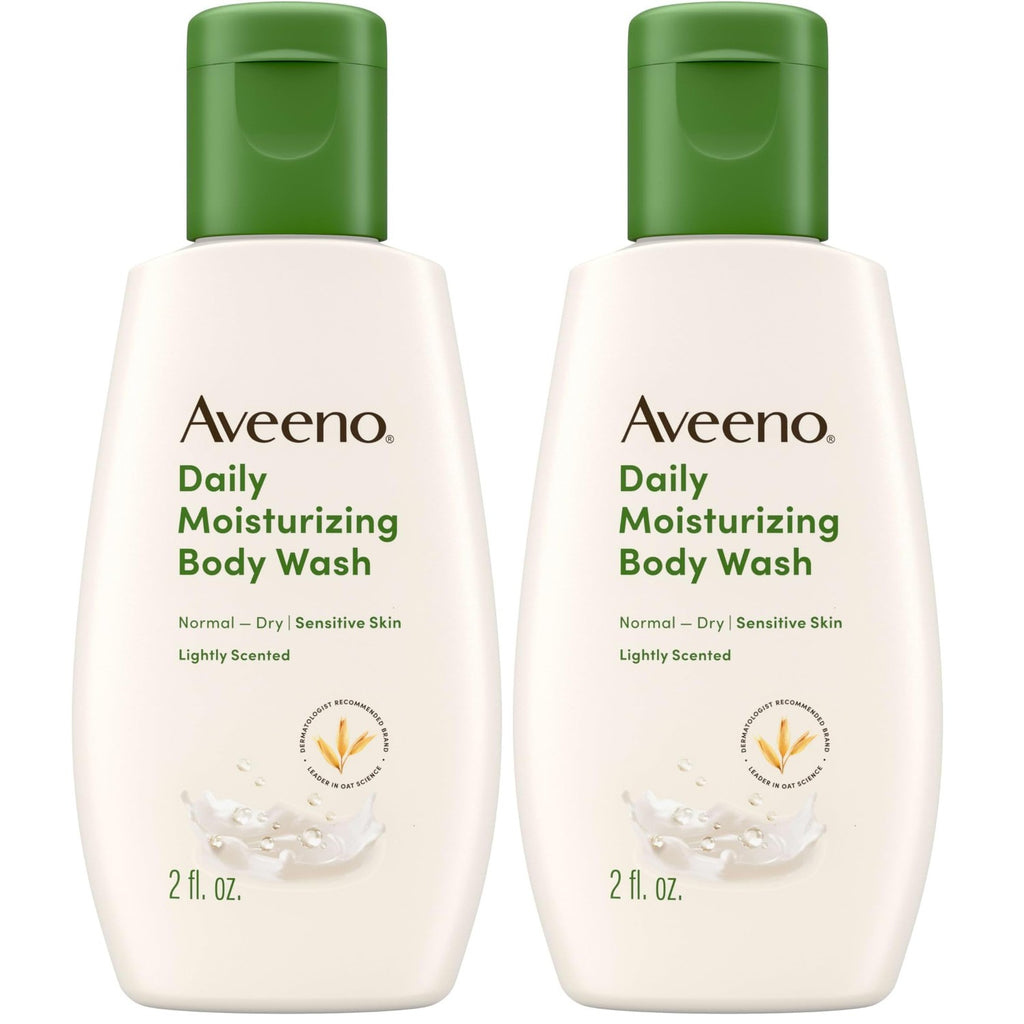 Aveeno Daily Moisturizing Body Wash, Lightly Scented, 2 fl. oz | For Sensitive, Dry Skin, Prebiotic Oat, Gently Cleanses & Nourishes, Travel-sized