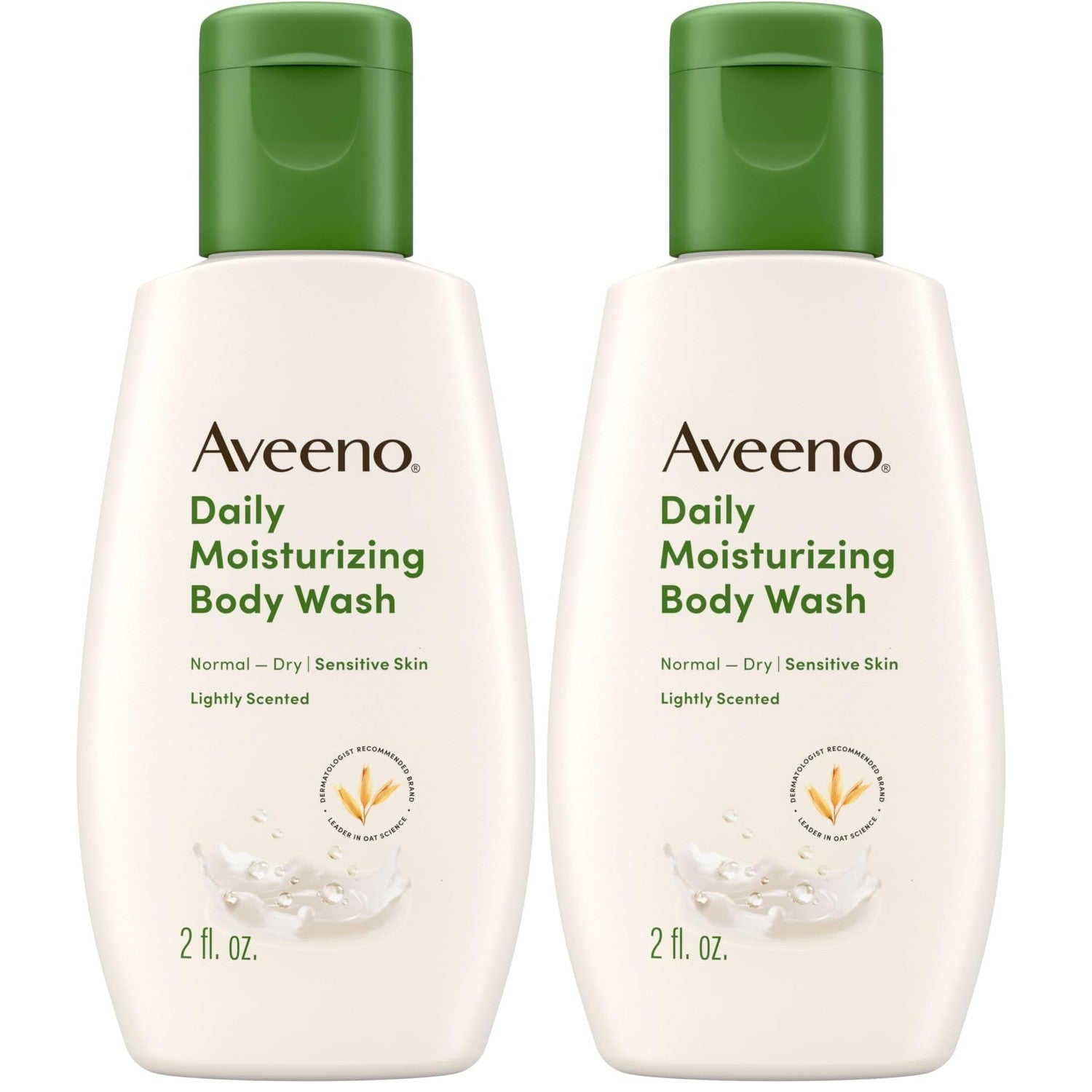 Aveeno Daily Moisturizing Body Wash, Lightly Scented, 2 fl. oz | For Sensitive, Dry Skin, Prebiotic Oat, Gently Cleanses & Nourishes, Travel-sized