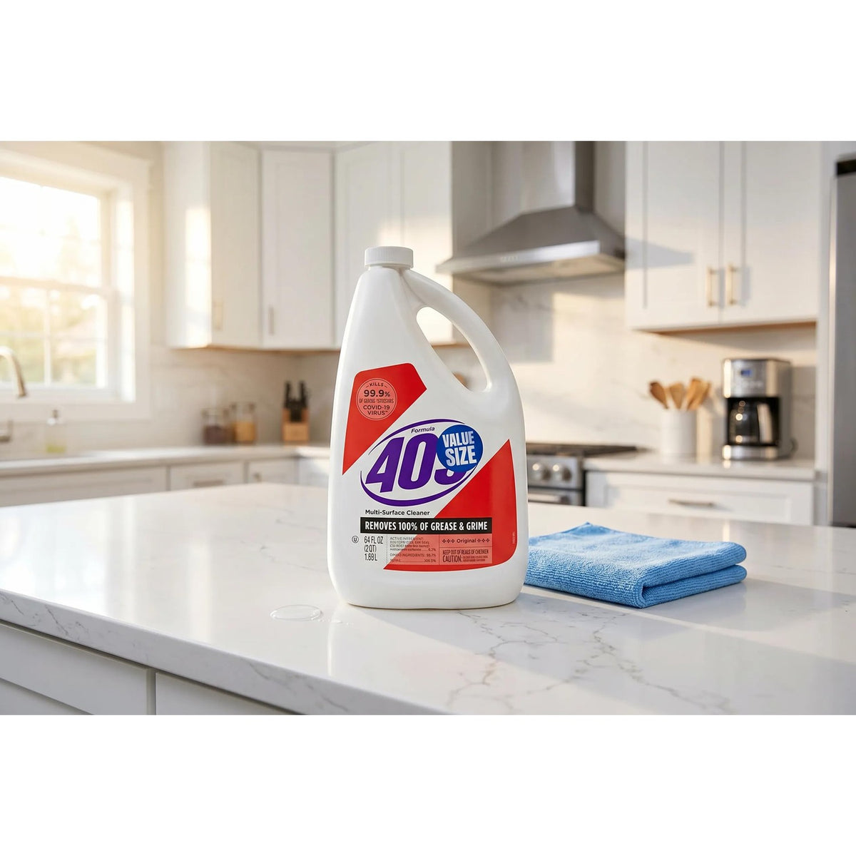 409 Multi-Surface Cleaner Antibacterial Degreaser Refill Bottle 64 oz Kills 99.9% of Germs bundled with Microfiber Cleaning Cloth
