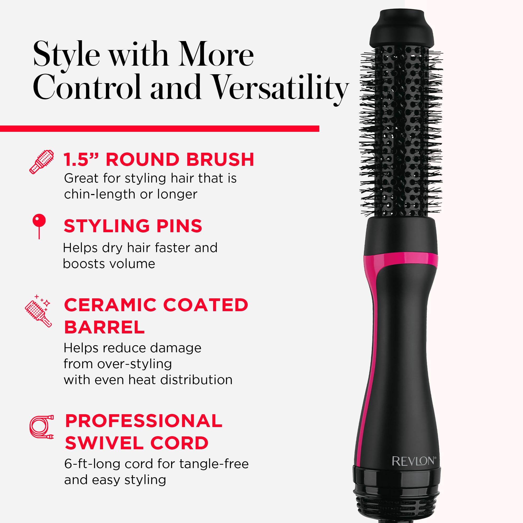 REVLON One-Step Root Booster Round Brush Hair Dryer and Styler, 1.5" Barrel