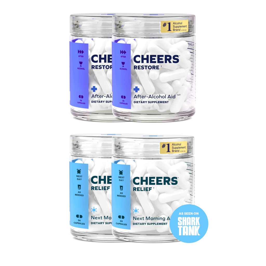 Cheers R&R Combo | Restore + Relief | 24 Doses Each | Supplements | Feel Better After Drinking & Support Your Liver, DHM, L-Cysteine, Milk Thistle, Ginger, White Willow Bark, Caffeine