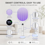 Electric Fly Swatter Racket 5000V Bug Zapper with Power Display