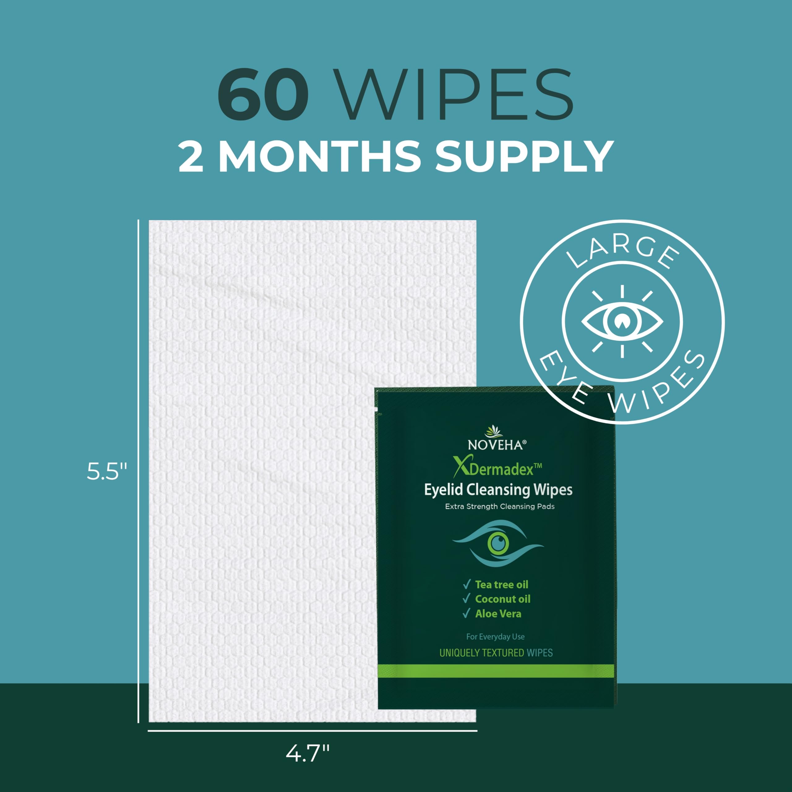 NOVEHA Demodex Eyelid & Lash Wipes | Box Of 60 Individually Wrapped Extra Strength Cleansing Eyelash Wipes - Battle Itchy & Irritated Eyes associated with Demodex Mites, Naturally Remove debris