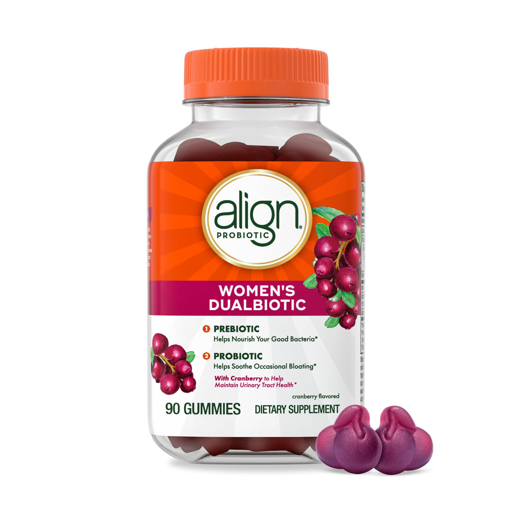 Align Probiotic, Women's Dualbiotic, Womens Probiotic Gummies, Prebiotics and Probiotics for Women, with Cranberry for Urinary Tract Health*, Cranberry Flavor, 90 Gummies