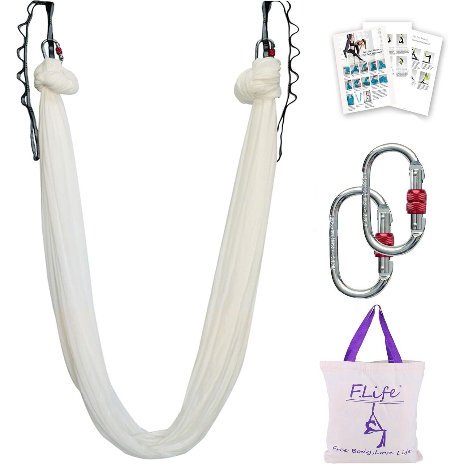 Buy now F.Life Aerial Silk Yoga Hammock & Swing for yoga Inversion,Strength training,starter hardware kit white at indiglob india