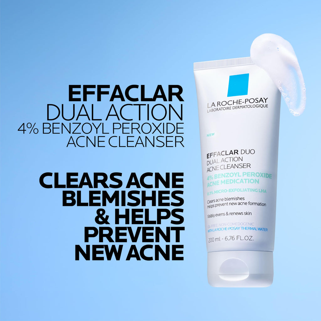 La Roche-Posay Effaclar Dual 4% Benzoyl Peroxide Acne Face Wash 6.76oz | Acne treatment with LHA exfoliant helps clear and prevent blemishes. Paraben free, oil free acne wash.