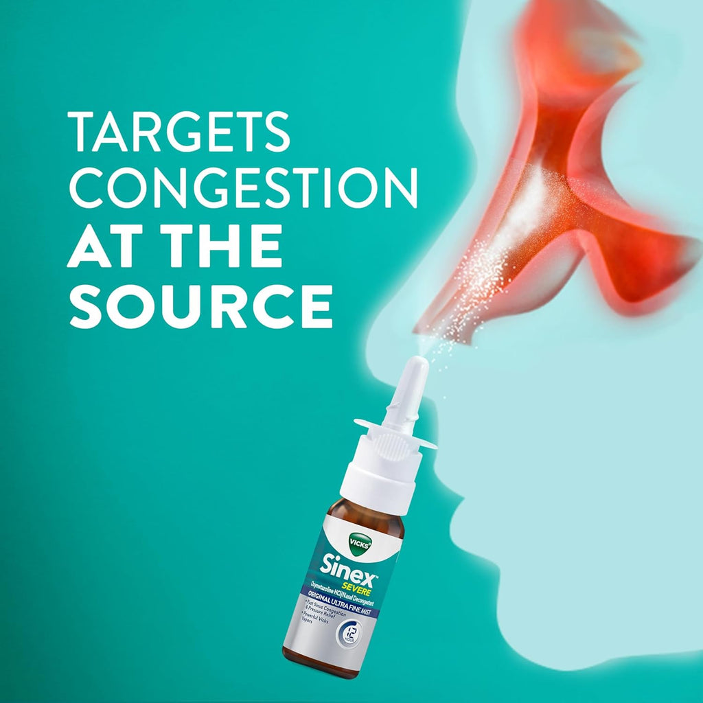 Buy now Vicks Sinex SEVERE Allergy & Sinus Nasal Spray, Original Ultra Fine Mist, Decongestant Medicine, Relief from Nasal Congestion due to Cold or Allergy, Sinus Pressure Relief, 265 Sprays x 2 at indiglob india