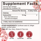 Premium Astaxanthin 12mg,120 Softgels | Natural Antioxidant Supplement for Eye, Joint, Skin Health,Microalgae Source | 4 Month Supply | Supports Internal Circulation & Natural Tanning,Non-GMO