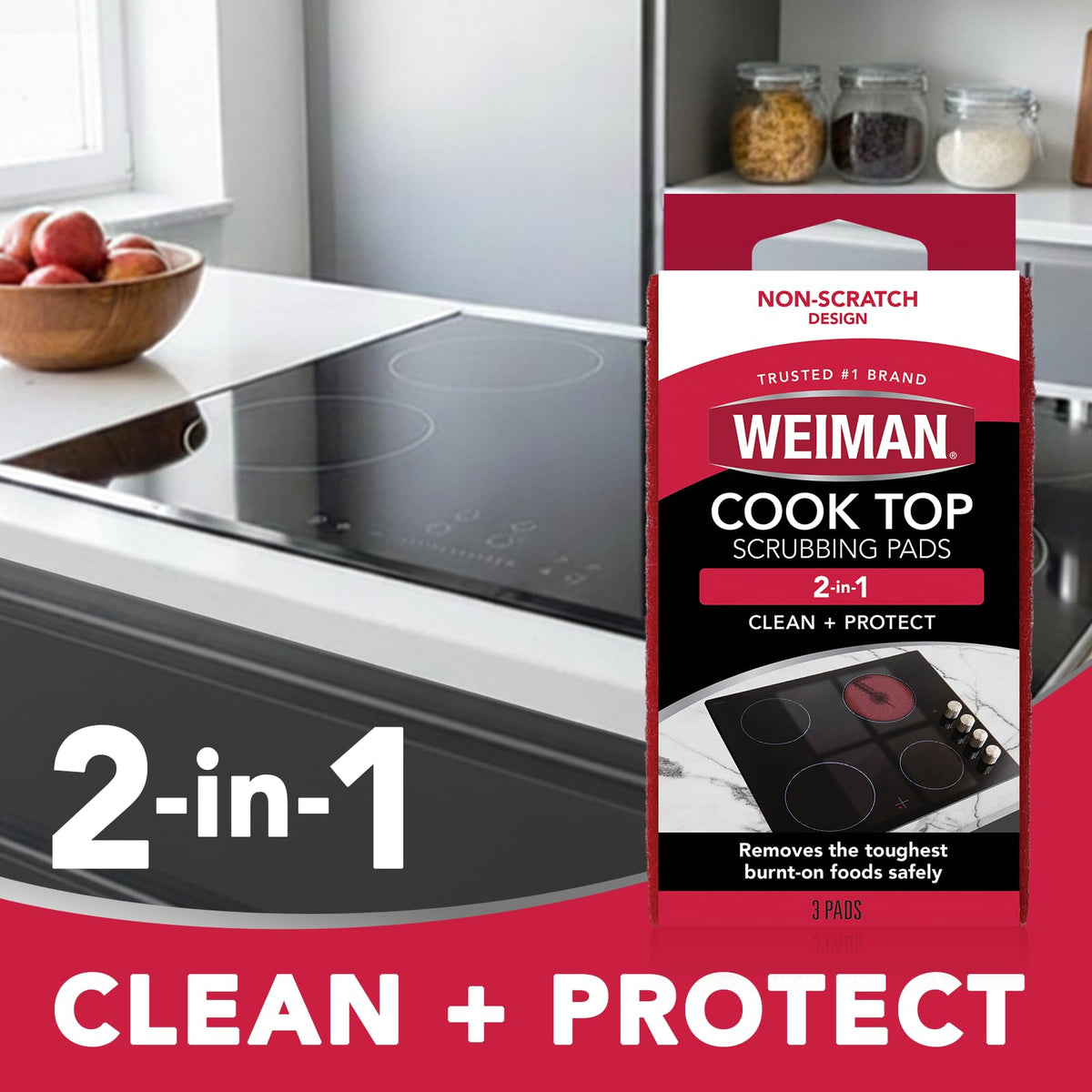 Weiman Heavy Duty Glass & Ceramic Cooktop Cleaner, 10 Oz & 3 Scrubbing Pads