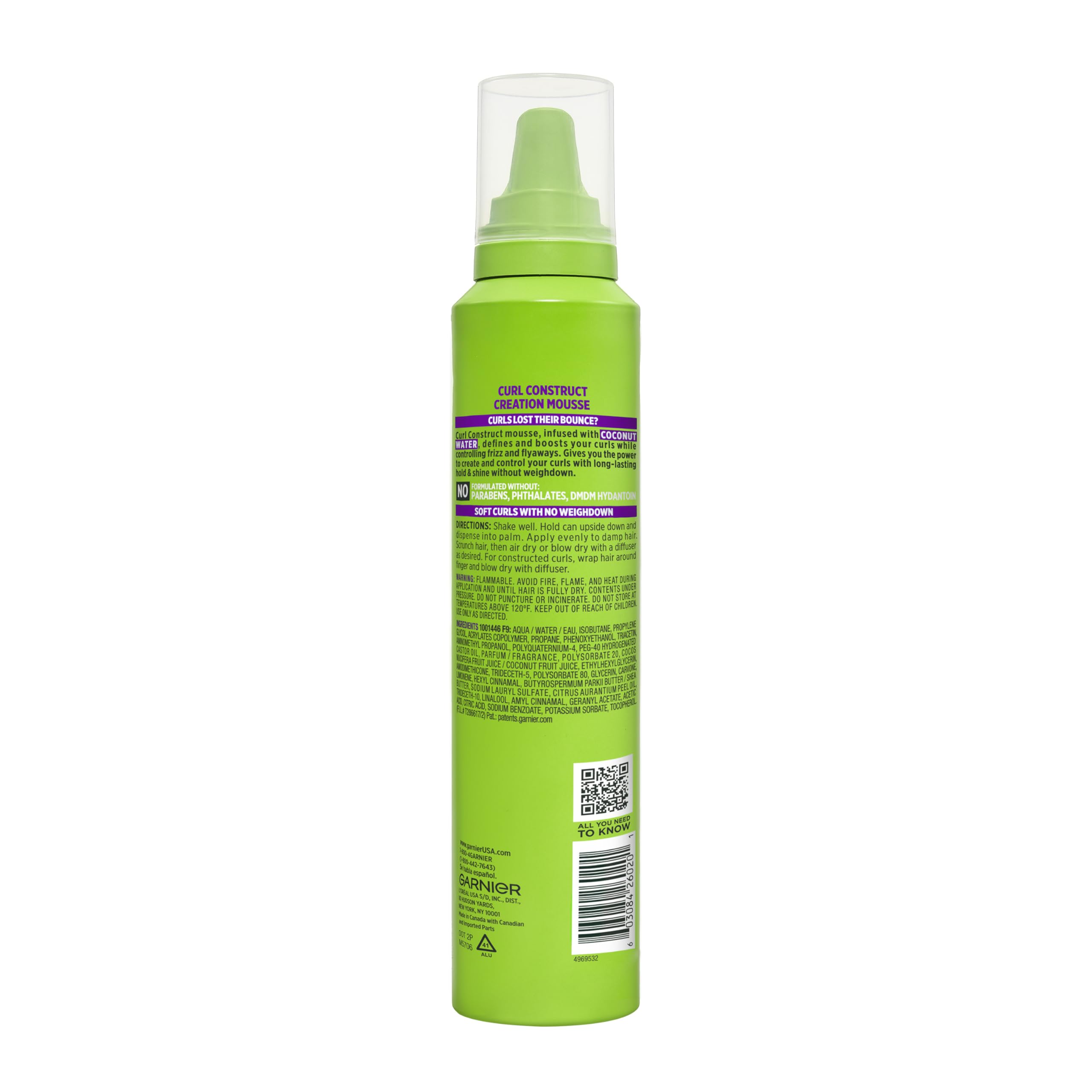 Garnier Fructis Curl Construct Creation Mousse, Curl Activator Provides Frizz Control, Long-Lasting Hold, and No Weigh-Down for Curly, Wavy, and Coily Hair, 6.8 oz (Packaging May Vary)