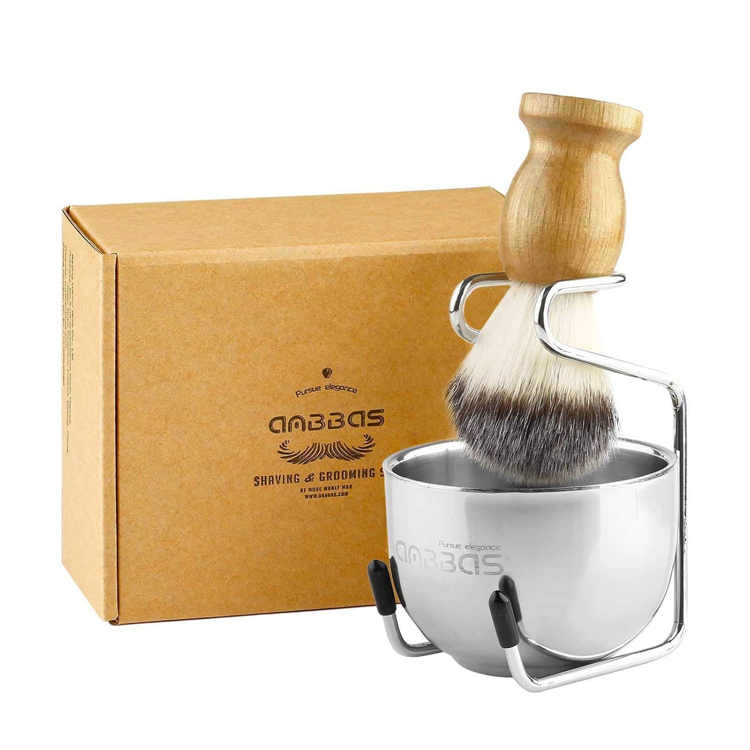 Buy now Anbbas Shaving Brush Synthetic Badger Hair Wood Handle,Stainless Steel Shaving Stand and Bowl,Perfect for Men Wet Shave at indiglob india