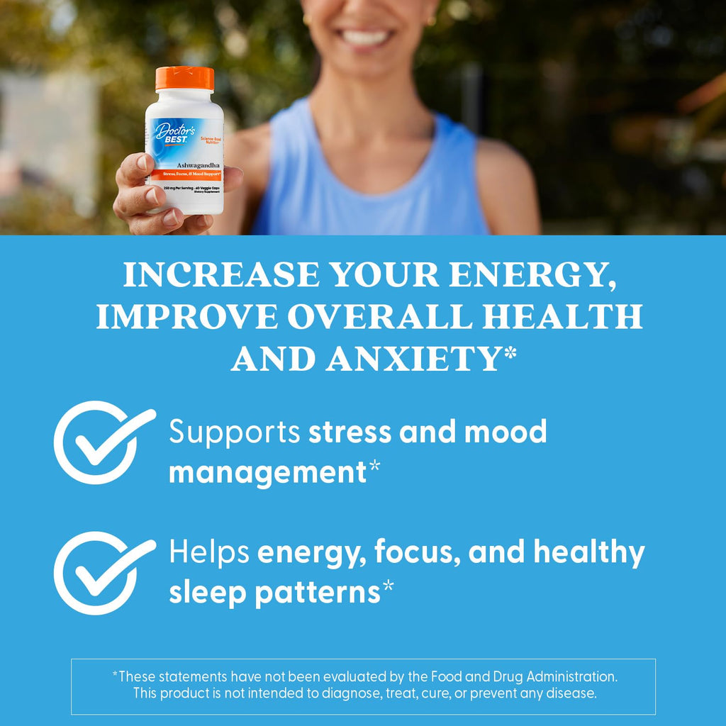 Buy now Doctor's Best Ashwagandha with Sensoril, Ayurvedic Herb, Standardized Withania somnifera Extract, Clinically Proven to Support Mental Focus, Cardiovascular Health & Healthy Energy, 125mg, 60 Count at indiglob india
