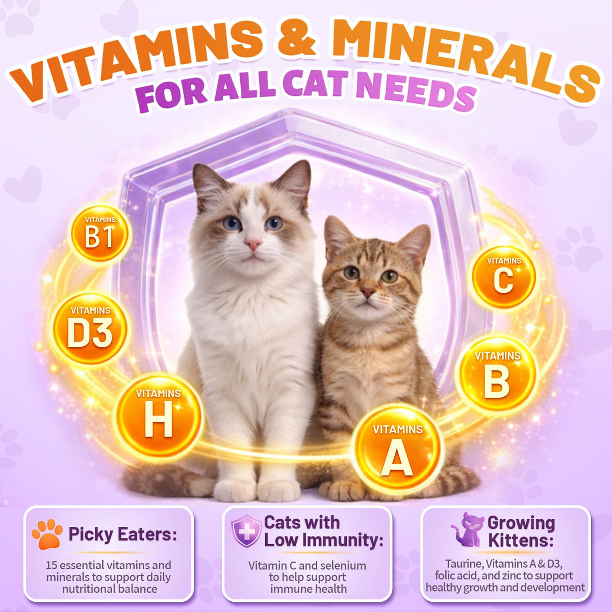 Carmelie Taurine for Cats Vitamins Treats, 15 in 1 Cat Multivitamin, 500 Ct