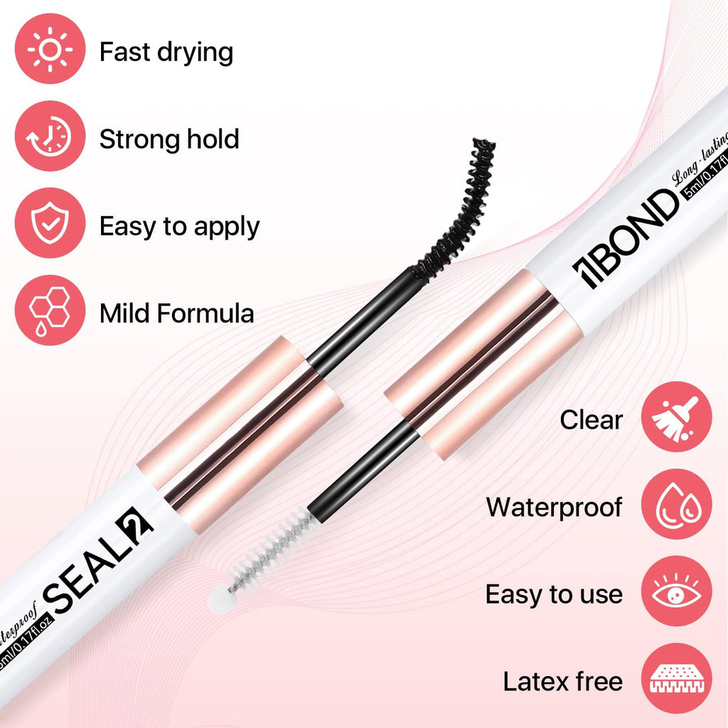 Eyelash Glue, Latex-Free Lash Bond and Seal | Lash Glue for Sensitive Eyes, Strong Hold Eyelash Cluster Adhesive for 48 Hours