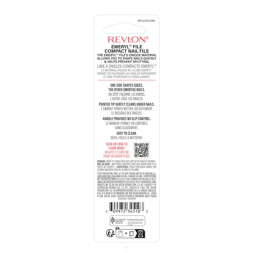 Revlon Emeryl File, Metal Nail Filer With Easy Grip Handle & Double-Sided Fingernail Buffer For Precise Manicure Shaping & Smoothing, 1 Count