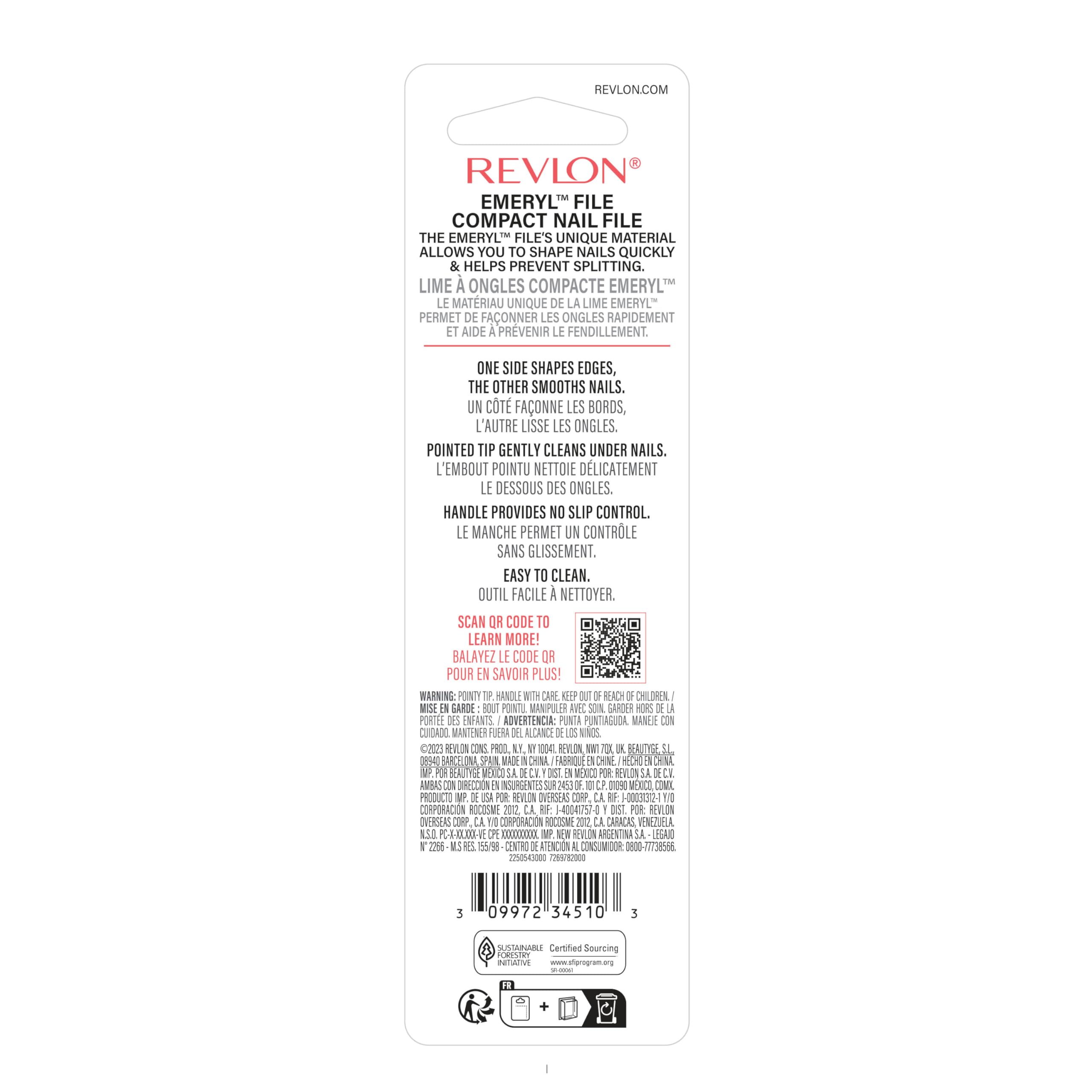 Revlon Emeryl File, Metal Nail Filer With Easy Grip Handle & Double-Sided Fingernail Buffer For Precise Manicure Shaping & Smoothing, 1 Count