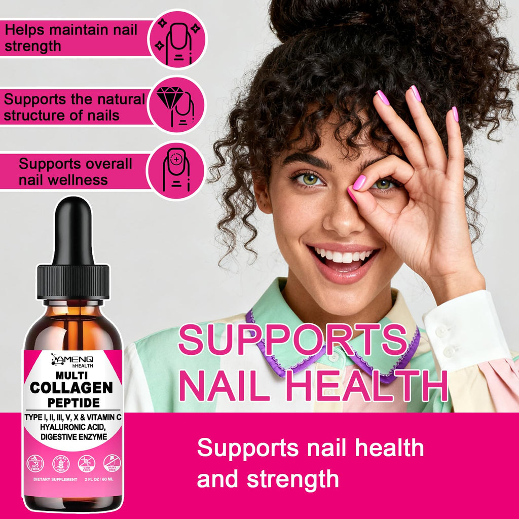 Liquid Collagen for Women & Men, Hydrolyzed Multi Collagen Peptides Drops | Types I, II, III, V & X Collagen Protein Complex (Colageno) with Hyaluronic Acid, Biotin & Vitamin C for Hair, Skin & Nails