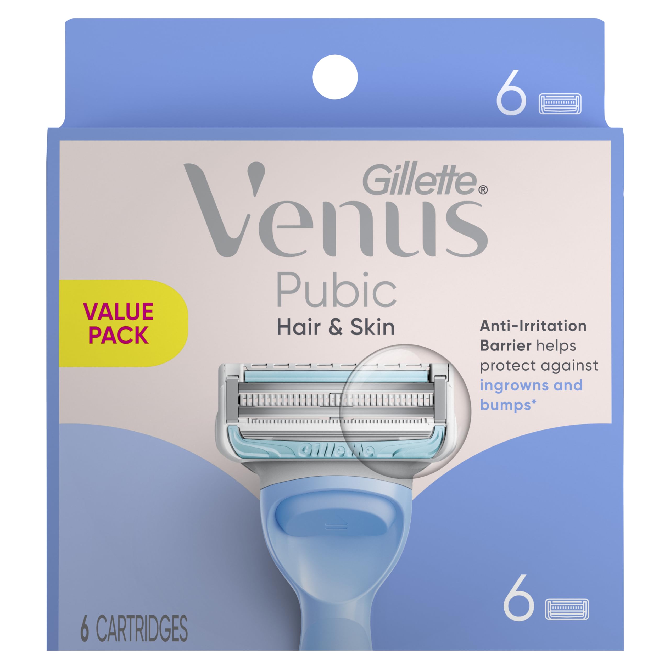 Gillette Venus Intimate Grooming Razors for Women, 6 Razor Blade Refills, Bikini Razors for Women
