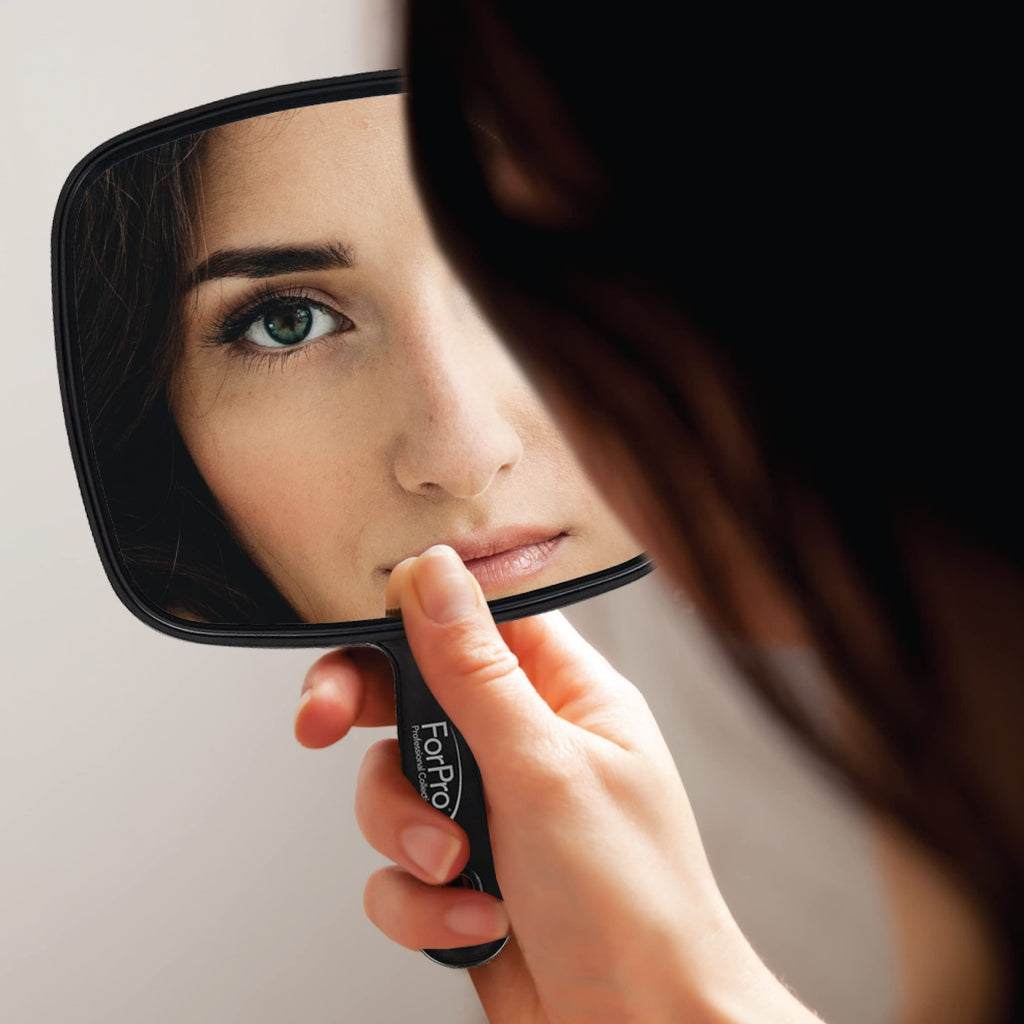 ForPro Professional Collection Extra Large Hand Mirror with Handle, 9" W x 12" L, Multi-Purpose Handheld Mirror with Distortion-Free Reflection, Black (Pack of 2)