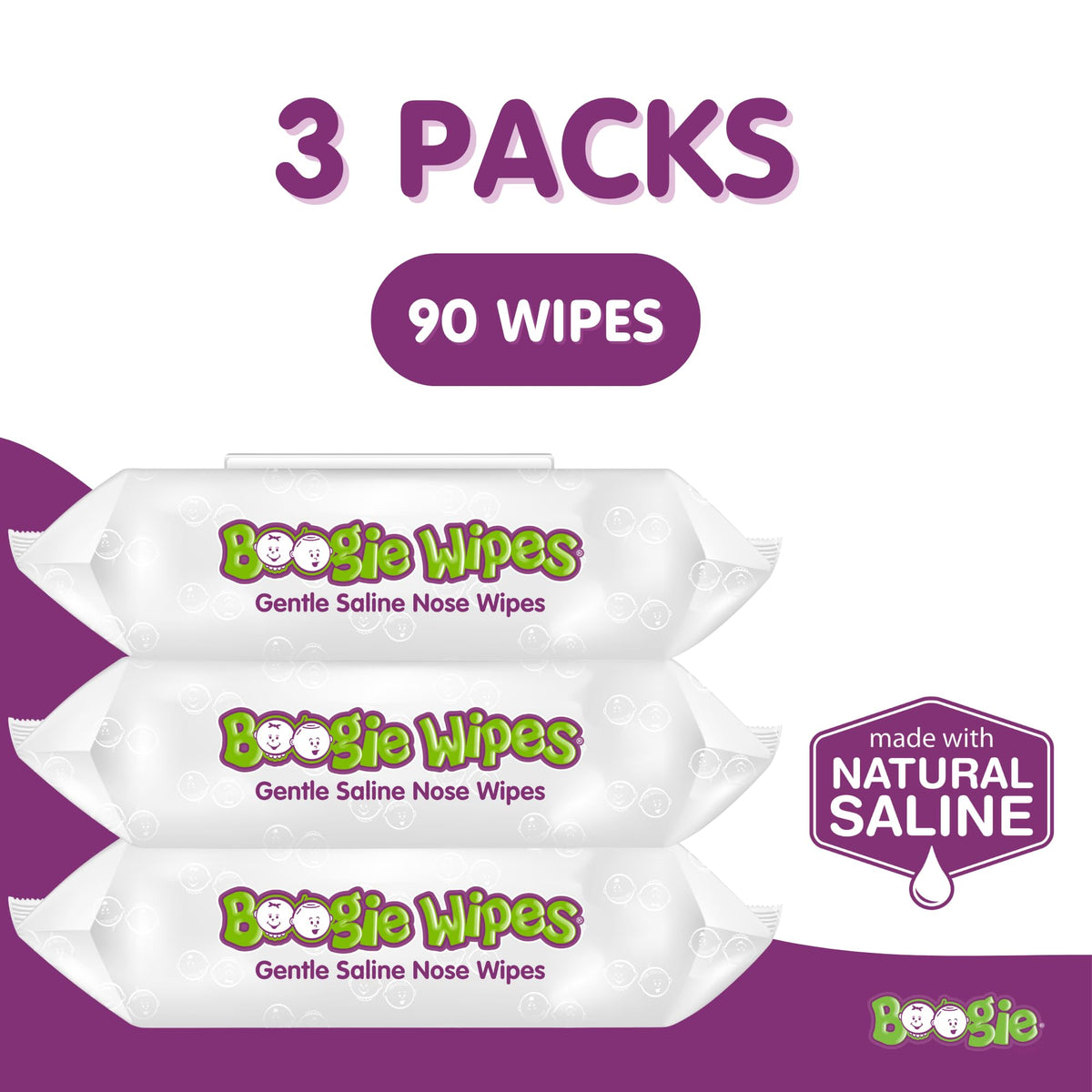Boogie Saline Nose Wipes Unscented - 90 Count